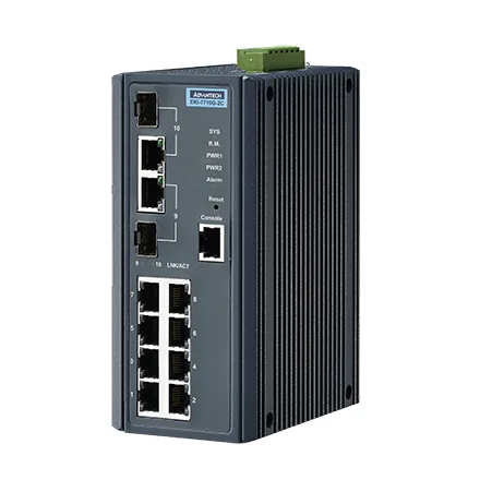 Switch quản lý Advantech EKI-7710G-2C với tám cổng Gigabit và hai cổng combo SFP