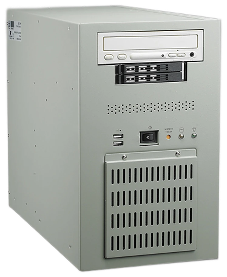 Advantech IPC-7132 nhìn chếch từ bên phải, thấy mặt trước và hông máy