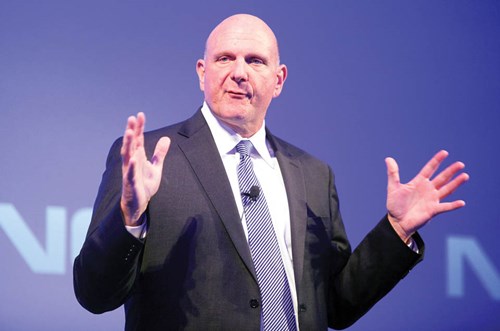Steve Ballmer, chief executive officer of Microsoft Corp., speaks during a news conference at the Dipoli conference center in Espoo, Finland, on Tuesday, Sept. 3, 2013. Microsoft Corp. agreed to buy Nokia Oyj's handset business and license its patents for 5.44 billion euros ($7.2 billion), casting together the lot of two companies trying to stay relevant against fleet-footed technology rivals. Photographer: Ville Mannikko/Bloomberg *** Local Caption *** Steve Ballmer